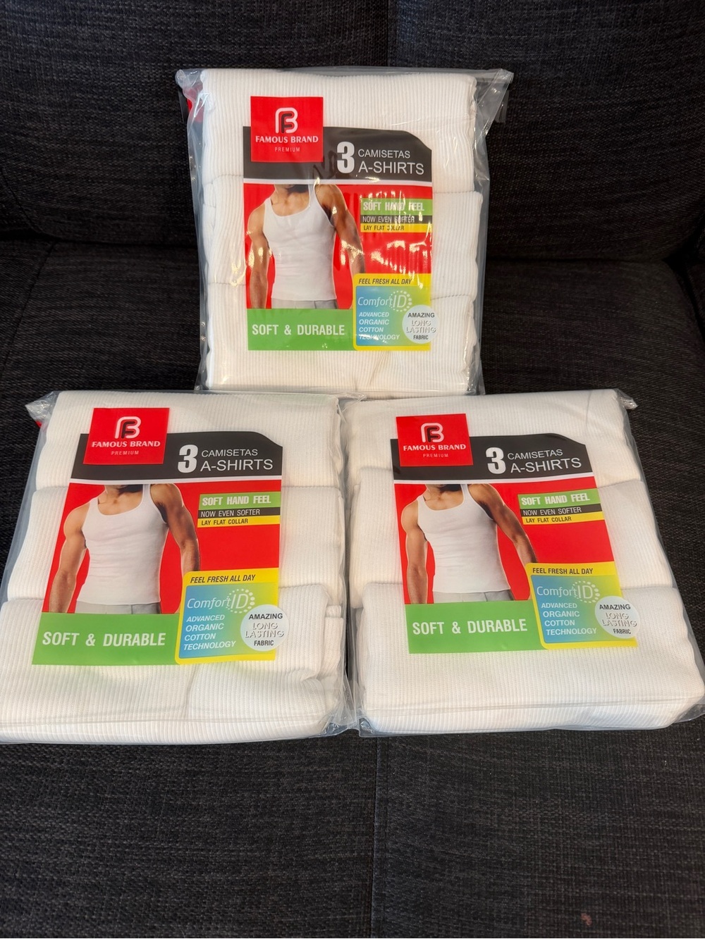 9 white A Shirts ( 3 Packs of 3) Size Large